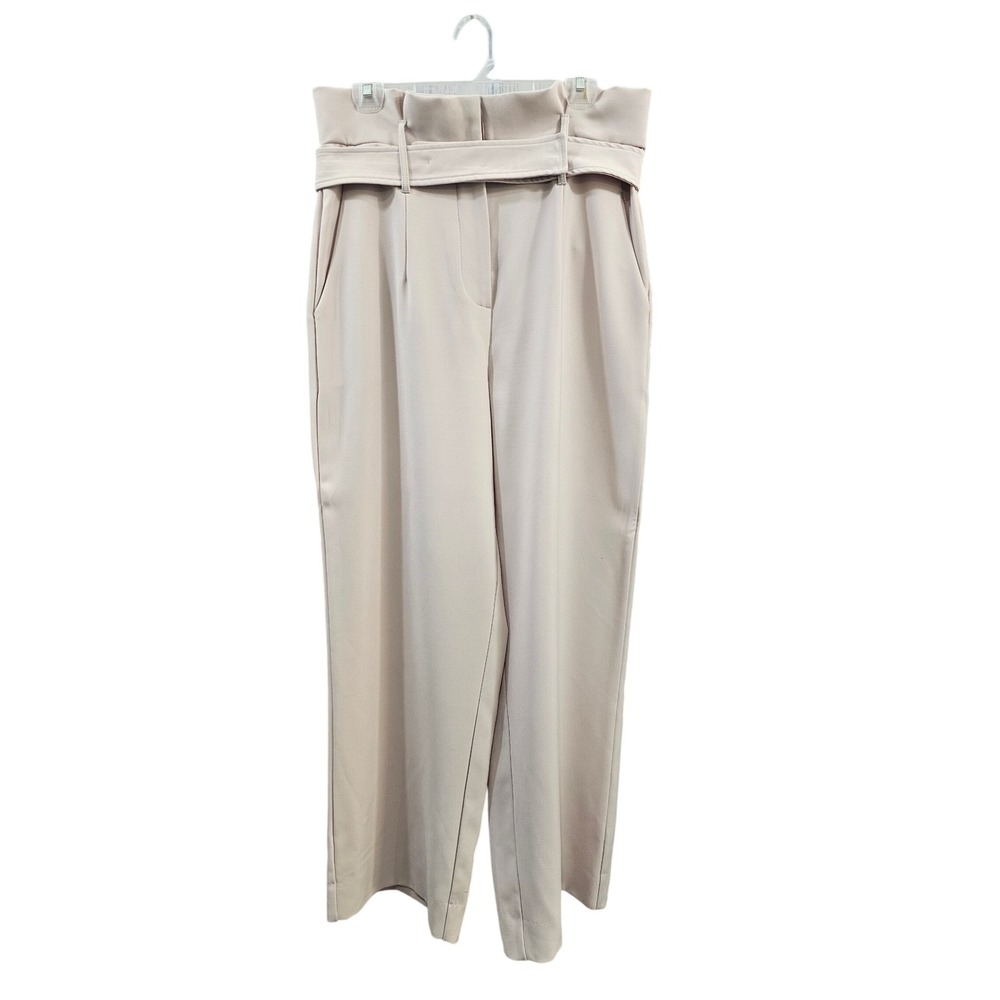 Bishop + Young High Waisted Belted‎ Wide Leg Cropped Pants Beige Preppy Dressy
